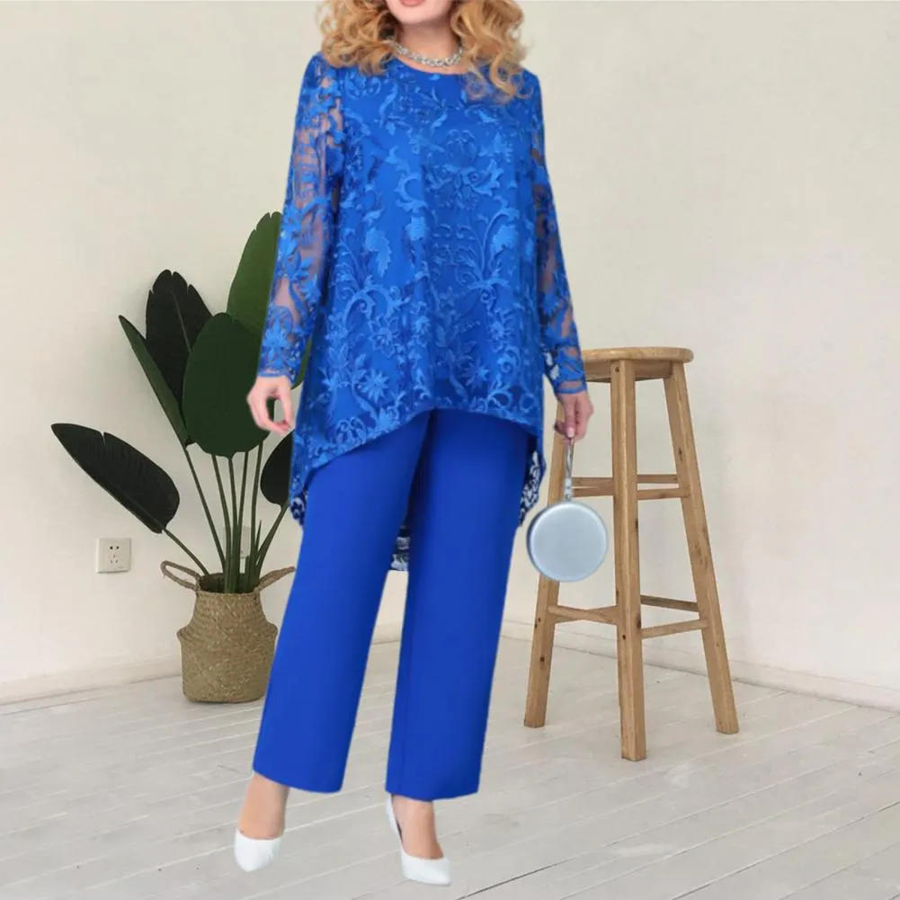 Oversized Women's Clothing Matching Sets Pant Elegant Tops Weddings Women Two Piece Evening Gown Femme Clothes Embroidery Suit