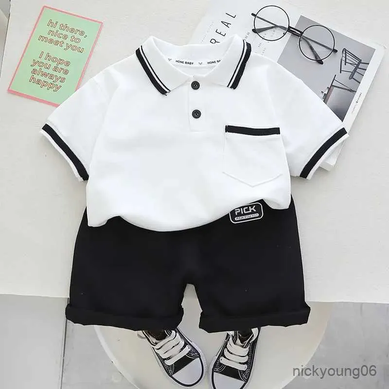 Clothing Sets Summer new childrens clothing boys simple lapel POLO short-sleeved set boys baby shorts casual two-piece set