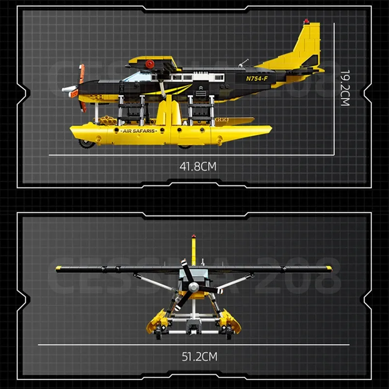 58007 738pcs Bricks Cessna 208 City Cargo Water Plane WW2 Modèles techniques de l'avion de haute technologie militaire Blocs de construction / jouet pour garçons