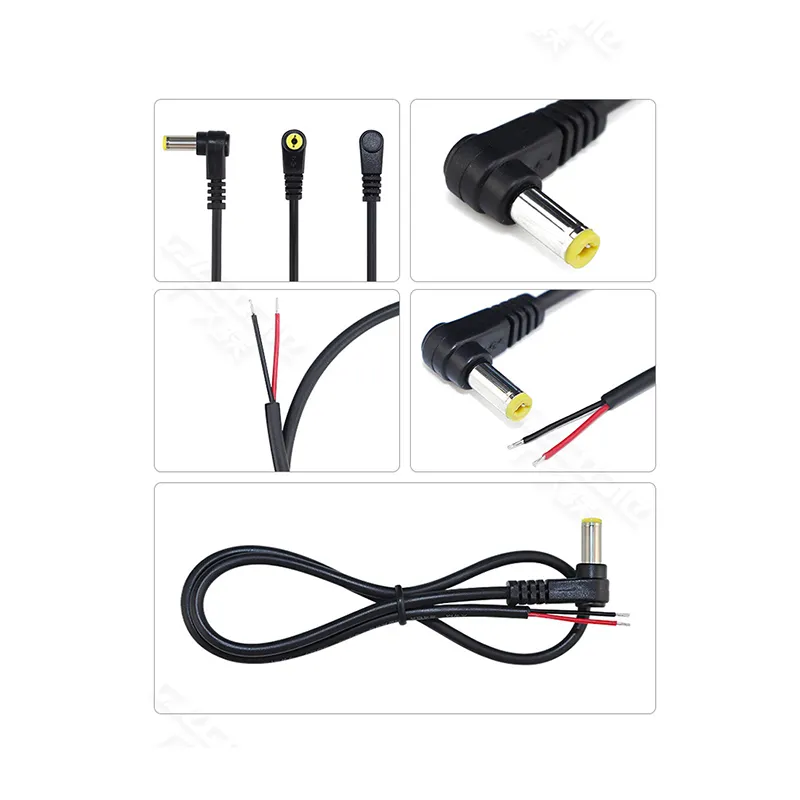 DC power cord 0.25m yellow tuning fork L type adapter 90 degree elbow right angle 5.5*2.1mm male cable standard dc connector B3