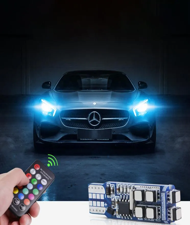 T10 W5W LED CAR CARBS RGB Light z zdalnym kontrolerem 194 168 Strobą