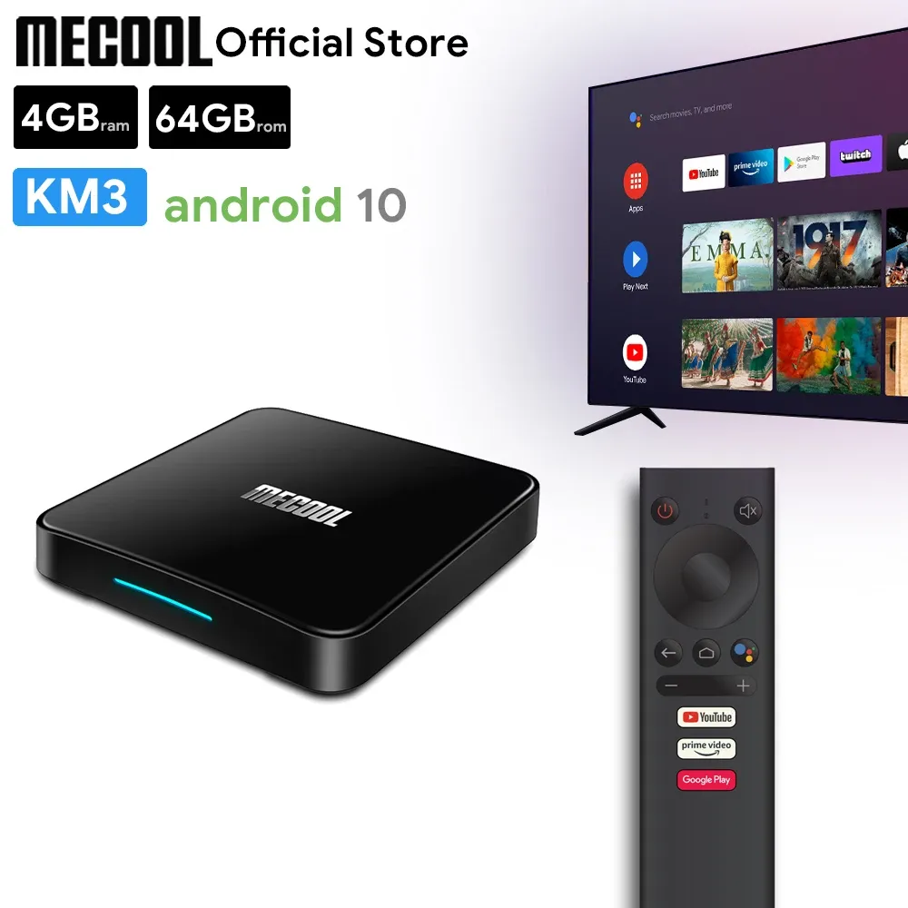 Box Mecool Android 10 TV Box 4G DDR4 64G ROM CONTROLLO VOCE Smart