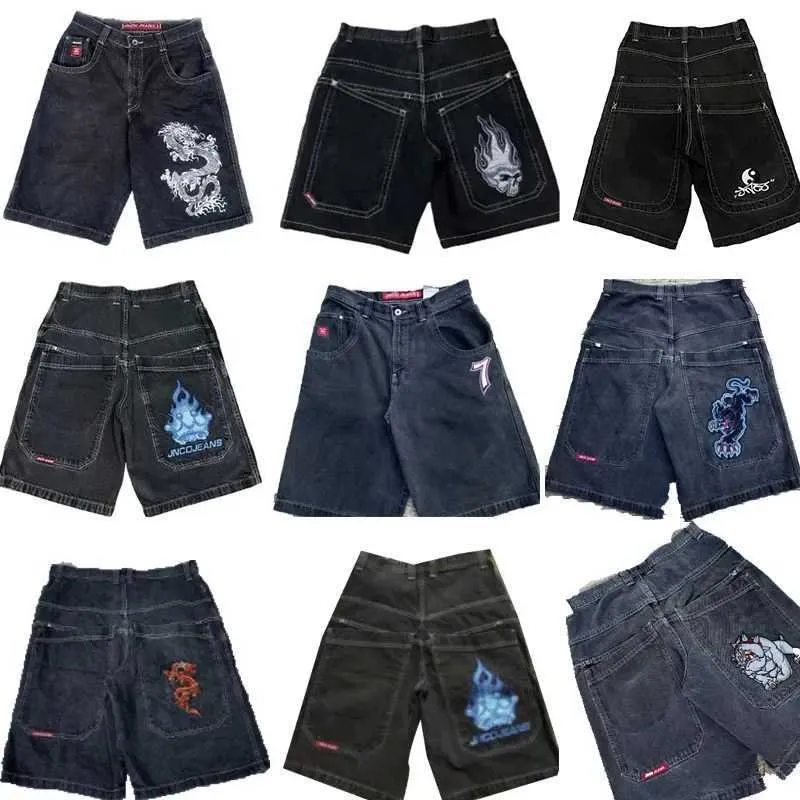 Men's Y2k Retro Gothic Pattern Printed JNCO Denim 2000s Style Hip Hop Bag Summer Mens Beach Jeans Jorts Gym Shorts J240409 69