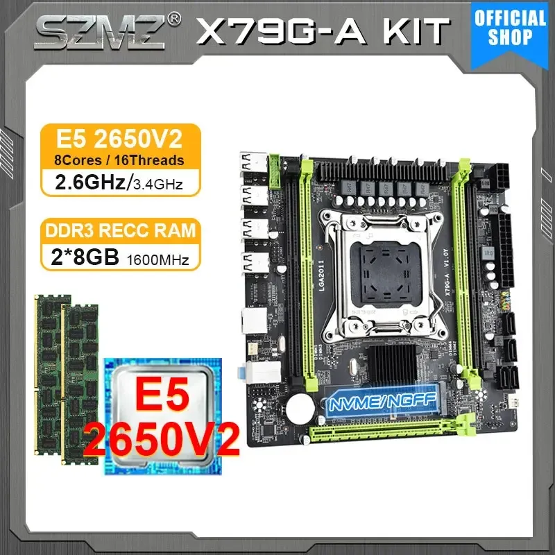 Cartes mères SZMZ X79GA Kit de carte mère Xeon E5 2650 V2 + 16 Go DDR3 RAM SET LGA 2011 X79 Placa Mae Xeon Combo