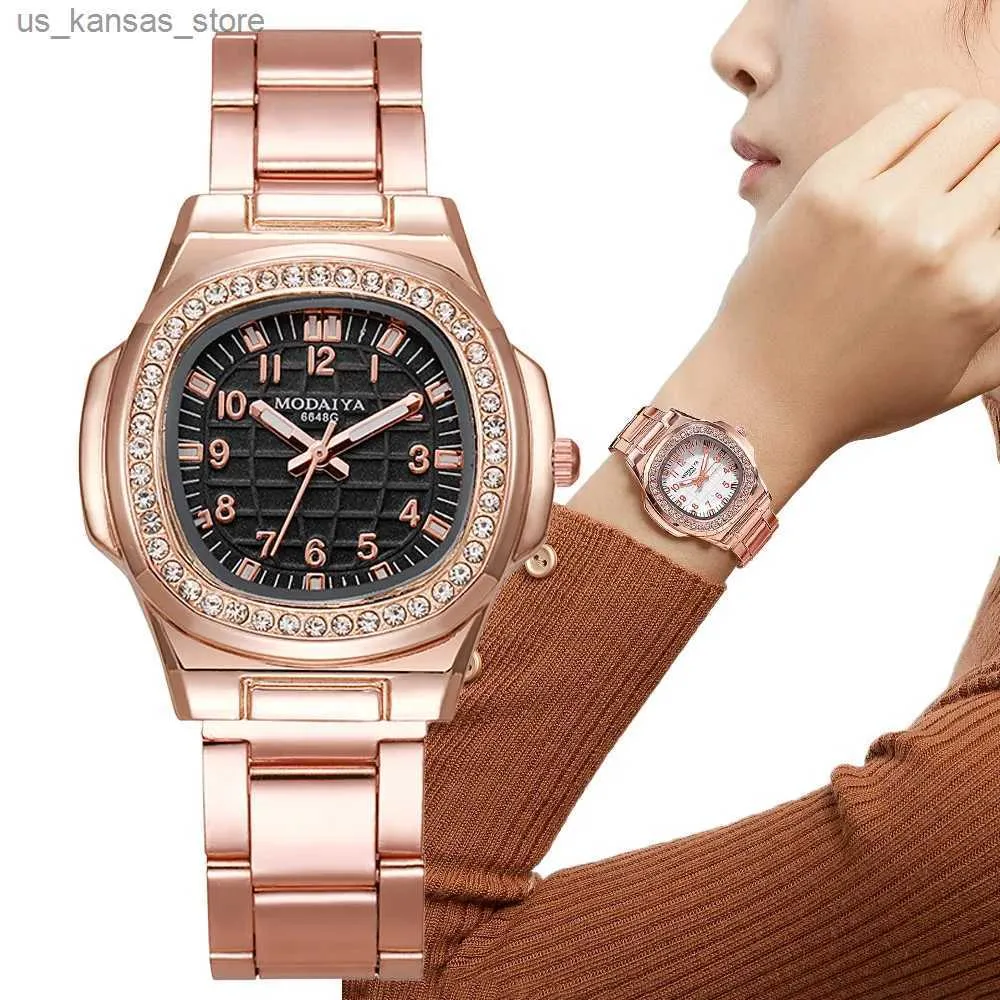 Wristwatches Luxury Ladies Digital Diamond Studded Quartz Fashion 2023 New Rose Gold Stainless Steel Strap Womens Dress Clock es240409