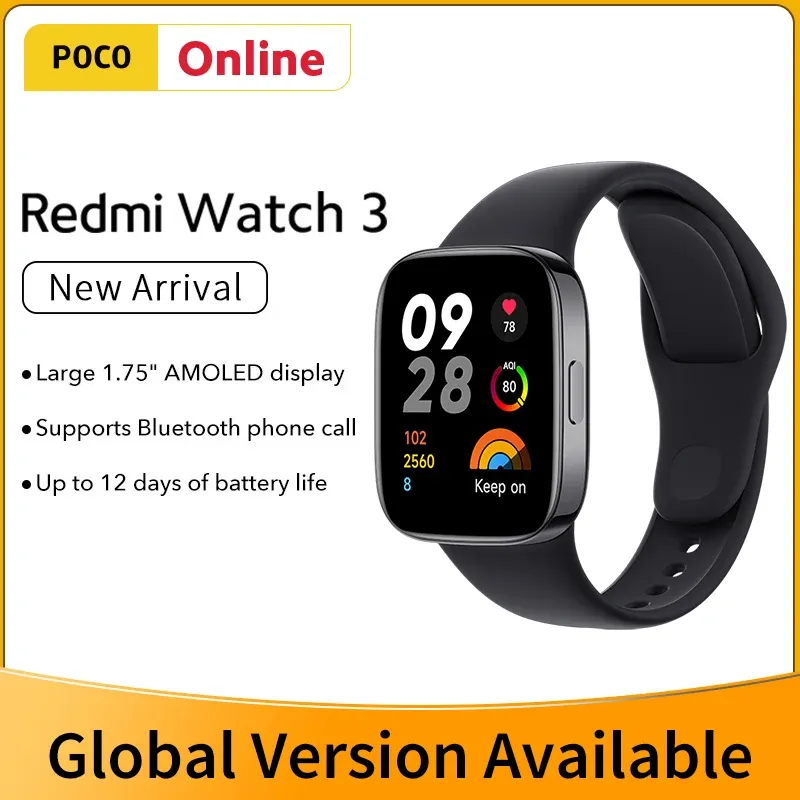 Relógios Xiaomi Redmi Relógio 3 GPS Smartwatch 1,75 "AMOLED Distir a frequência cardíaca de oxigênio no sangue Rastreamento de atividades Bluetooth Relógios