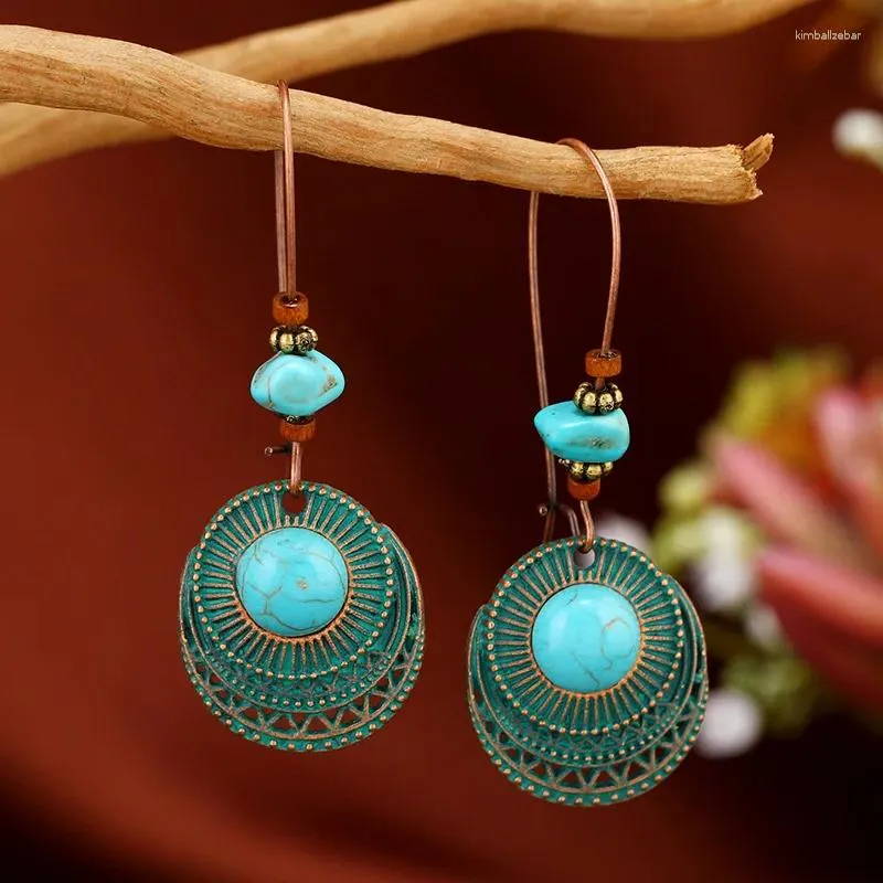 Kolczyki Dangle Retro Turquoise for Women Bohemian Ethic Oval Enings Vintage Almey Jewelry Akcesoria