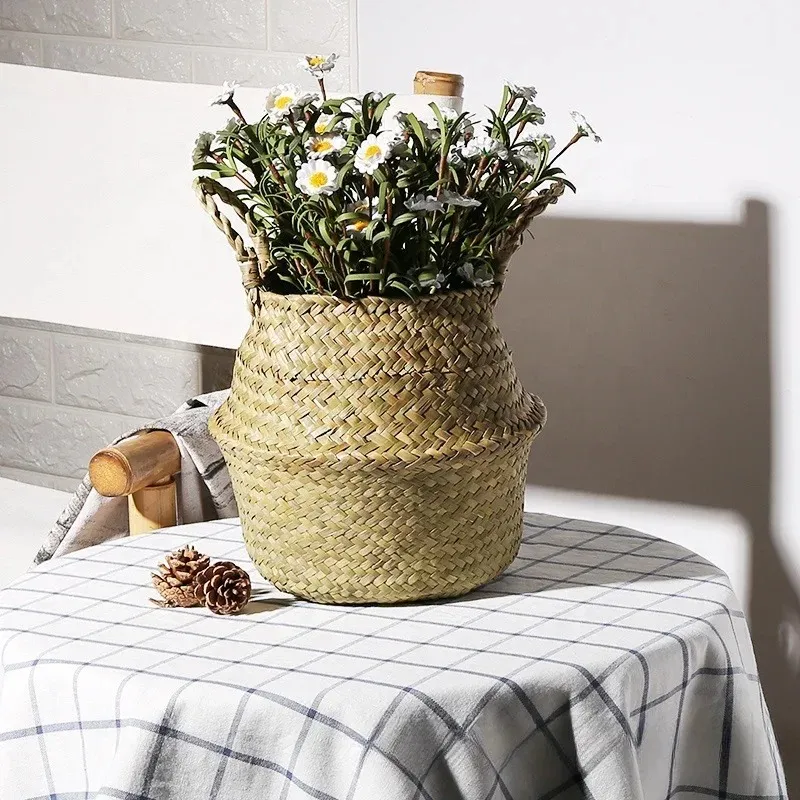 2024 Seagrass Wicker Work Rattan Basket Hanging Planting Flower Pot Storage Laundry Basket Cesta Mimbre Home Garden Decoration1. Hanging plant wicker basket