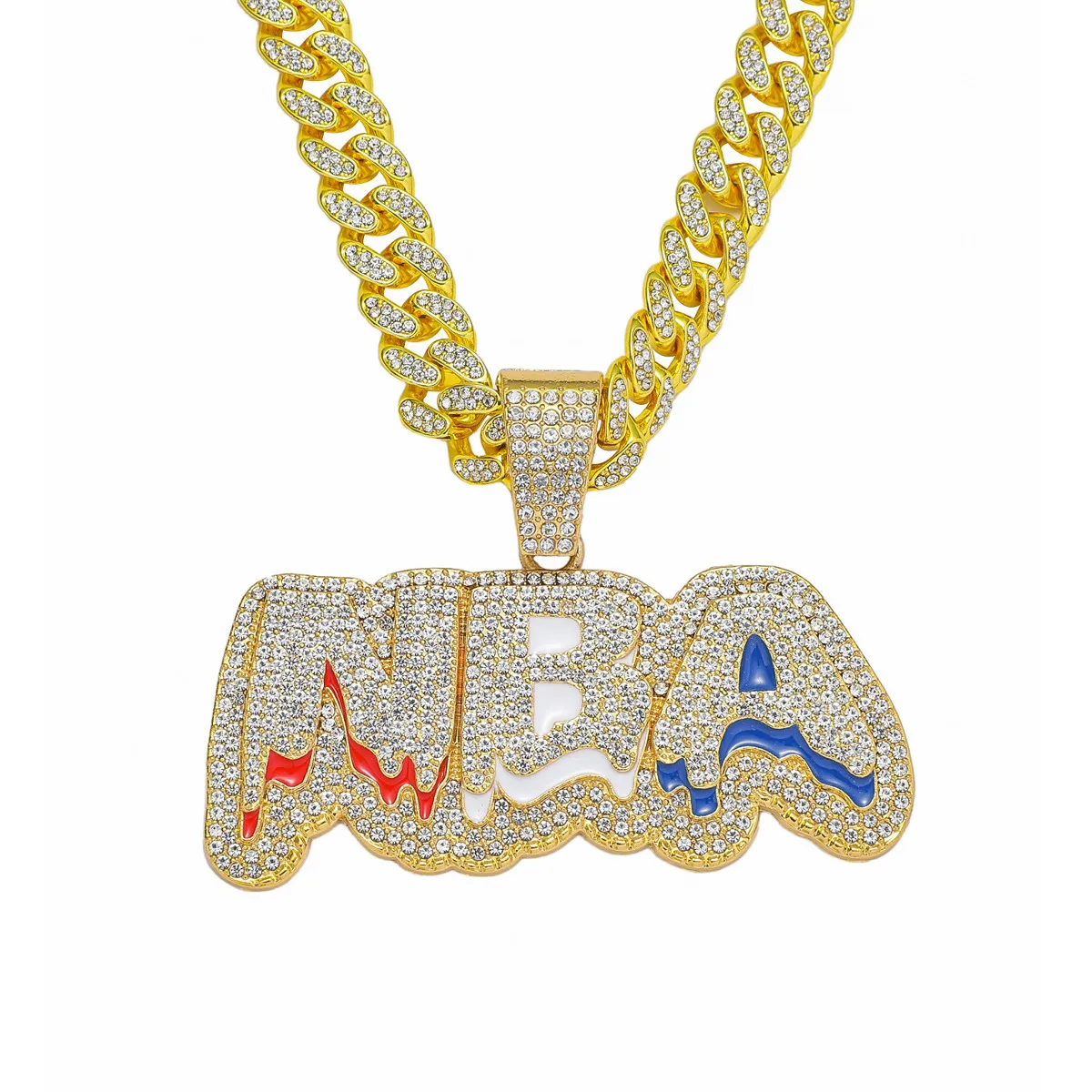 Hip Hop Nuevo Diamante Full Diamond Collar Collar de moda Conjunto de aleación Diamond Cuban Artículo Joyería