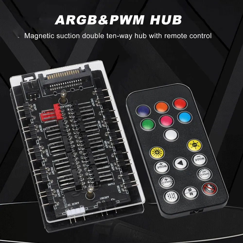 Fan Controller Hub ARGB 5V 10 Pin PWM Multi Port With Temperature ...