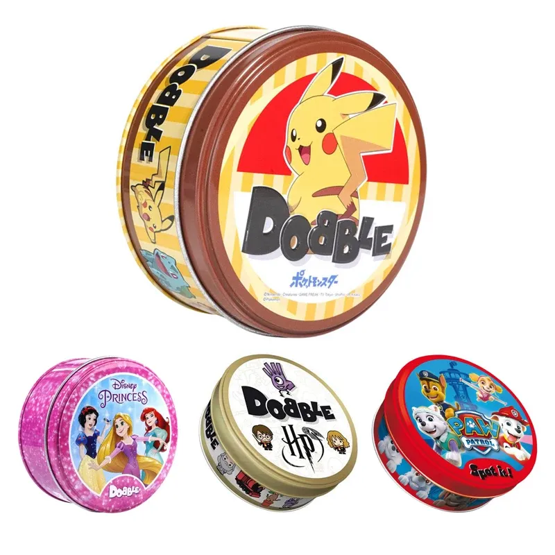 89Styles Dobble Cards Spot It Game Toy con Metal Box Red Sports Animals Jr Hip Kids Board Game Gift Holidays Campeggi