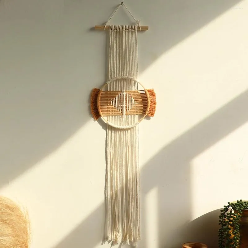 Wandteppiche Makrame Wand Hanging Bohemian Decor Handgefertigte braune runde Kunst für Heimschlafzimmer Apartment Schlafsaal Zimmer Weihnachtsdekoration