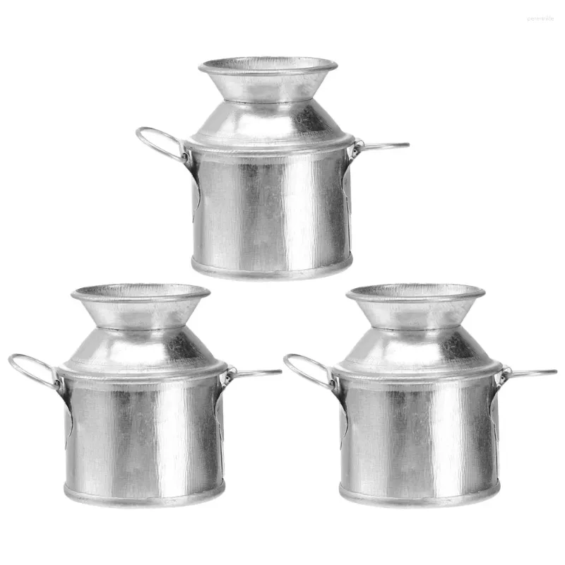 Vasos leite jarro de lata de lata mini decoração minúscula casa acessórios pequenas miniaturas de ferro artesanato buckets de flores de metal