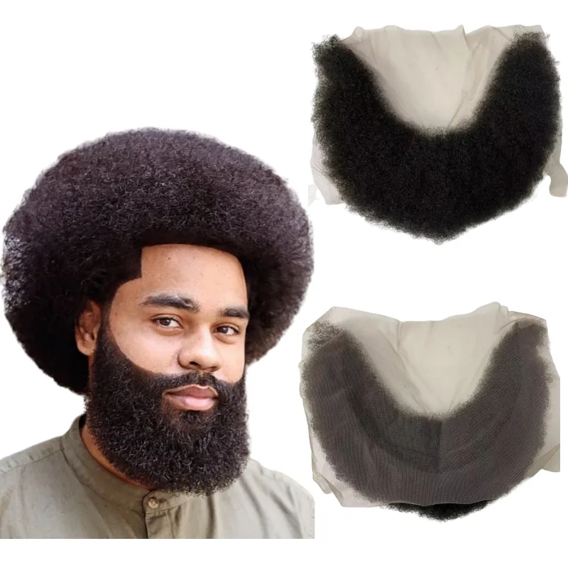 Pièce de cheveux humain vierge indienne 4 mm Curl Curl Afro Beard Remplacement des cheveux masculins pour les hommes noirs