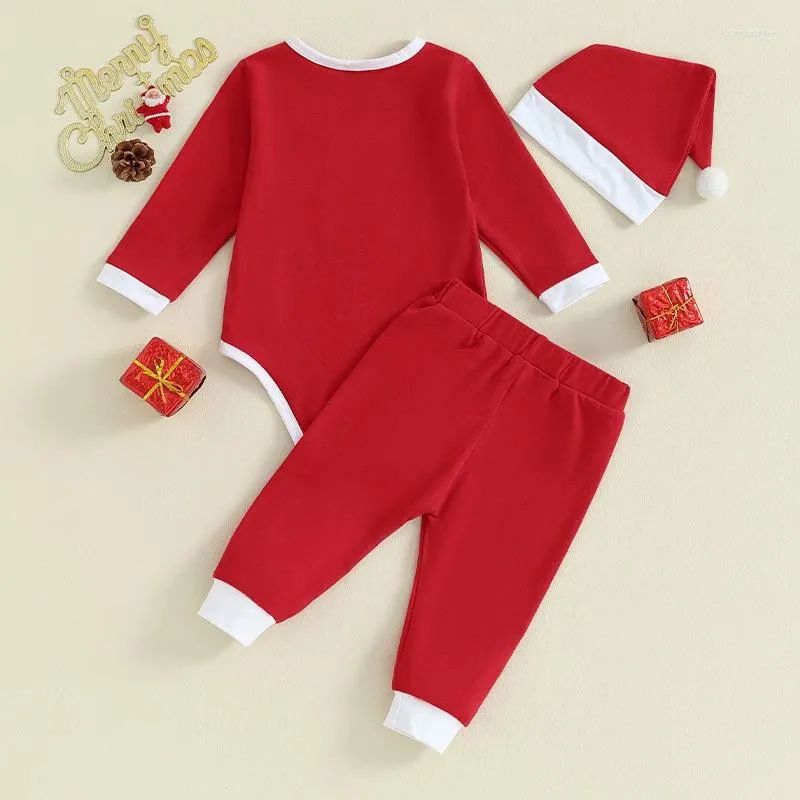 Clothing Sets Baby Girls 3PCS Pants Long Sleeve Santa Claus Romper Contrast Color Hat
