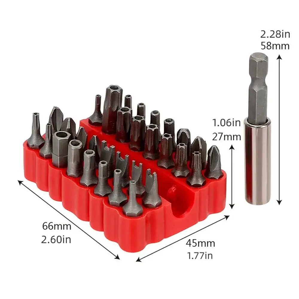 Conjunto de bits de segurança de 33pc - Torx Torx Stay Star Stay Tri Wing Chave de parafuso Magnetic Bit Sitter - Ferramentas profissionais da mão