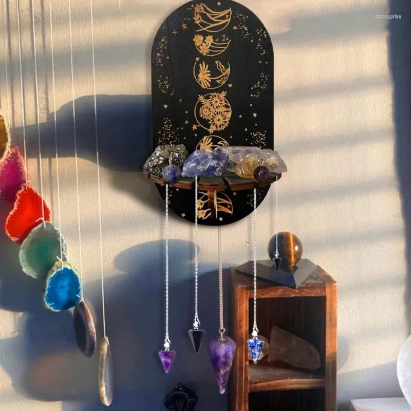 Decorative Plates Crystal Shelf Display Stand Stone Pendant Holder Hanging Wooden Wall Bohemian Decoration Shelve