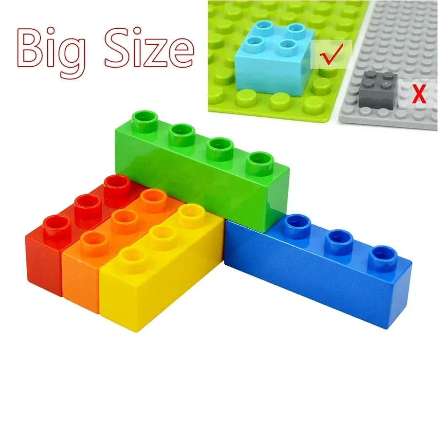 Stor storlek tjock byggsten 1x4 prickar stora tegelstenar montering tillbehör upplysa bulk leksaker kompatibla duploe för barn barn