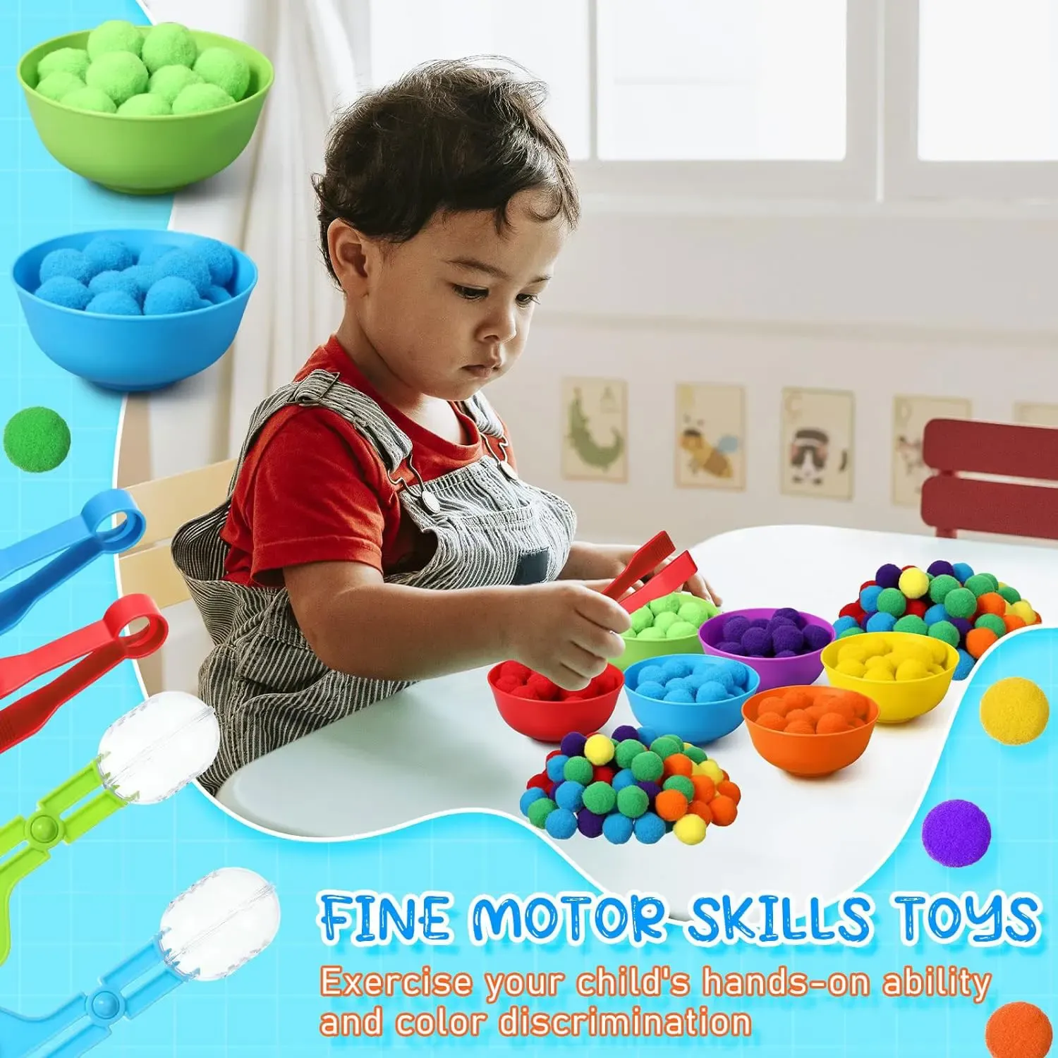 3 -летняя детская радуга с подсчета помпонов игрушек Сортировка чашки Монтессори Сенсорные игрушки дошкольные занятия дошкольными занятиями Математика Математика