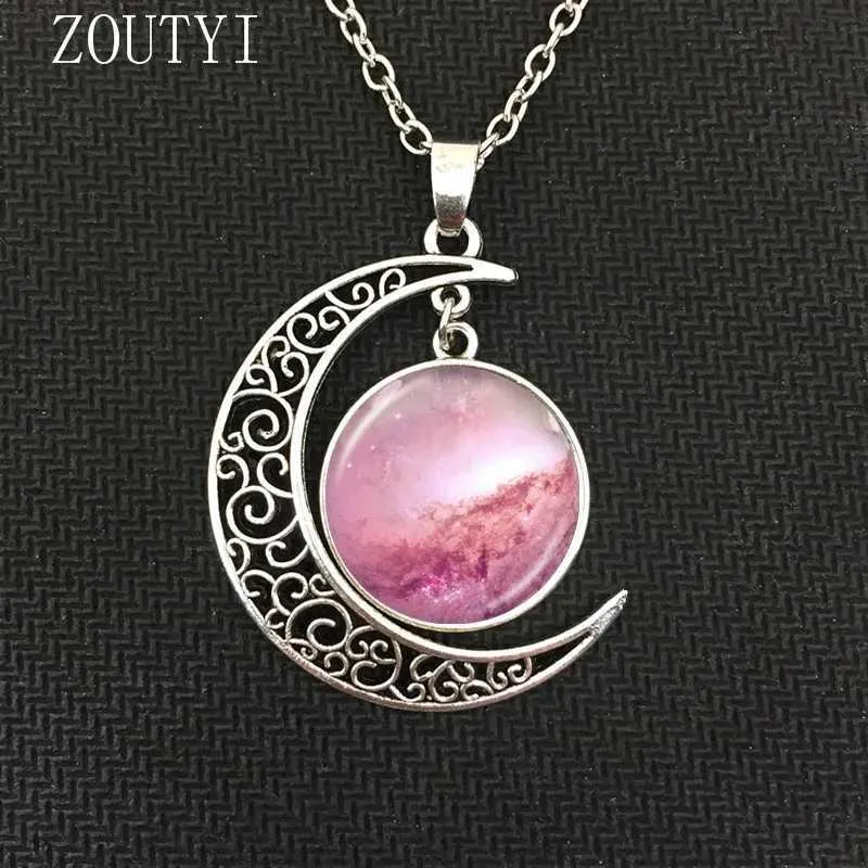 Collane a ciondolo 2018/Fashion Hot Money Charm Galaxy Star Moon Crystal Dome collana a ciondolo Gioielli Spazio Universe Necklace.Q