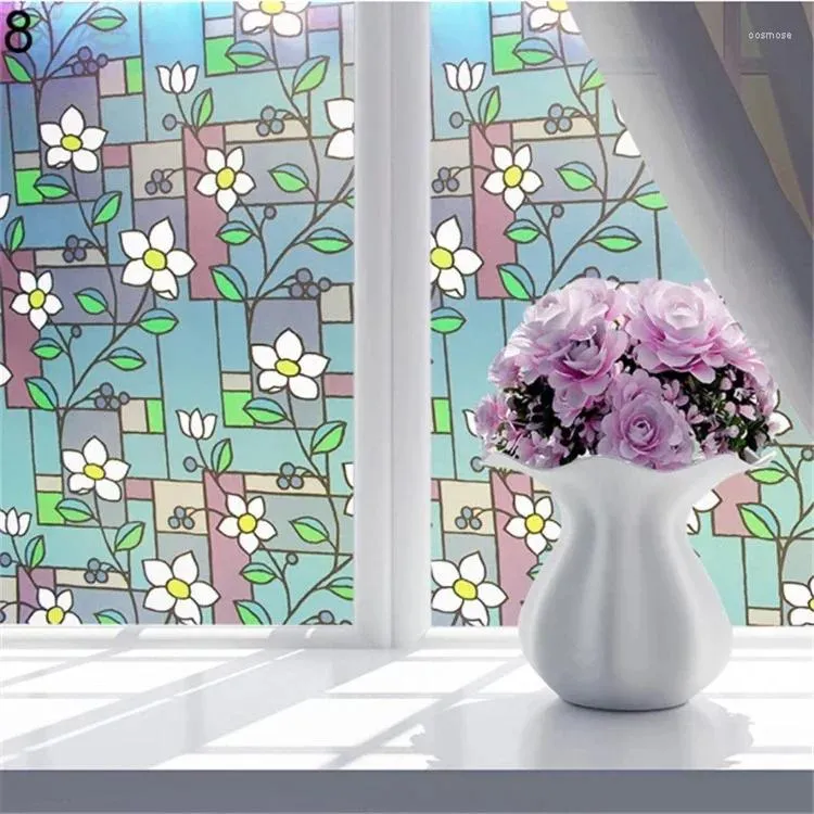 Fönsterklistermärken 45x100 cm blommor och fåglar ogenomskinliga glasfilmer självhäftande dekorativ 3D anti UV Tint Film Home Decor 1 st