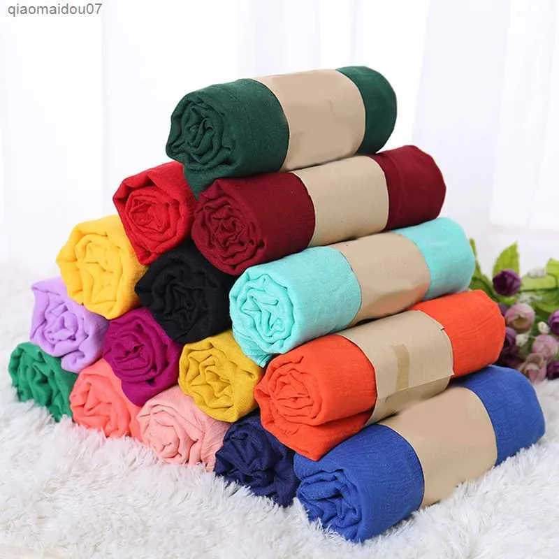 Shawls Womens cotton and linen scarves shawls headscarves Muslim long headscarves solid colored scarves womens flat headscarves 180 * 55cmL2404