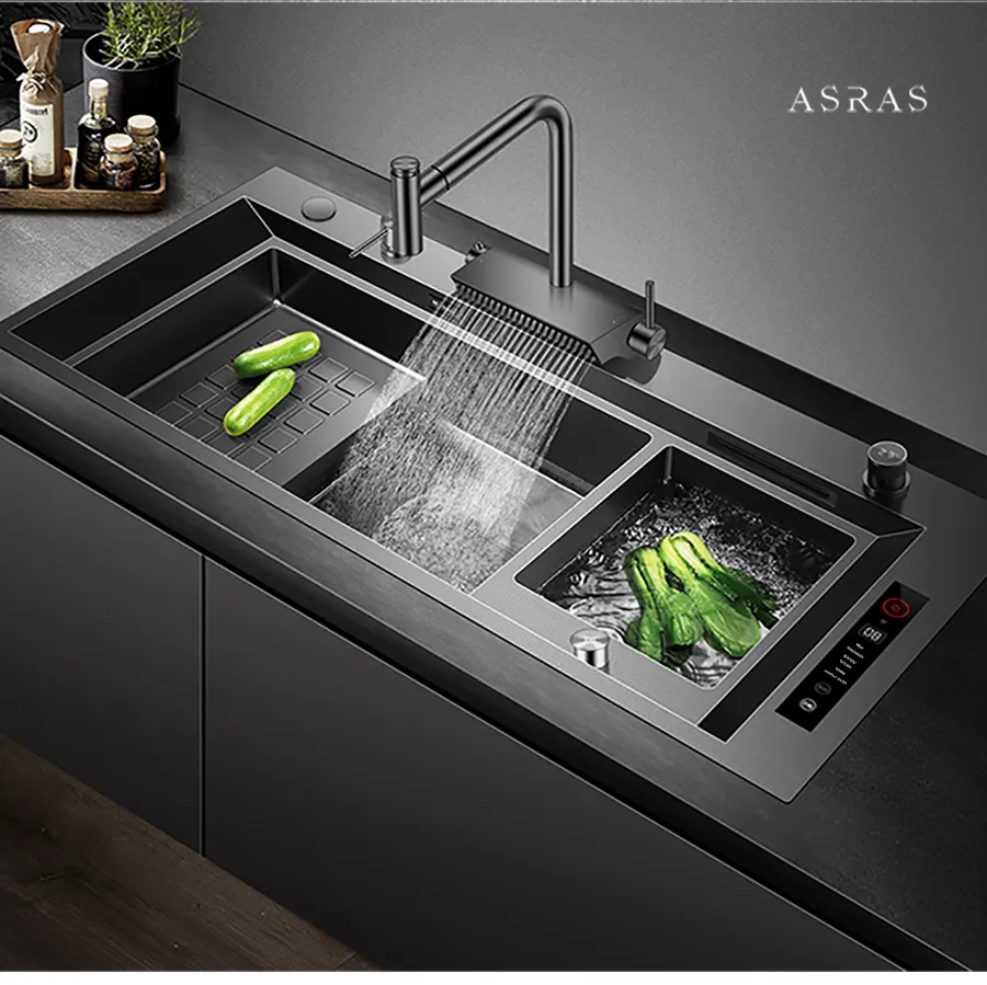 Smart Purifying Kitchen Sink Large Handmade Step Sink With Ultrasonic 