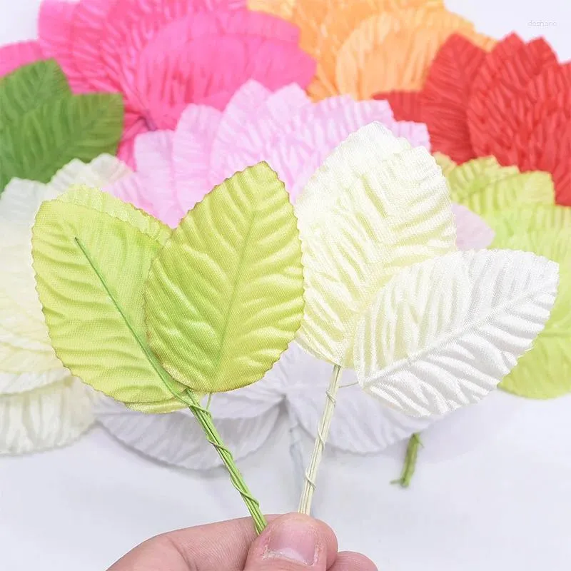 Decorative Flowers 200pcs Artificial Green Leaves DIY Wedding Christmas Wreath Garland Crafts Simulation Fake Foliage Pink Red White Orange