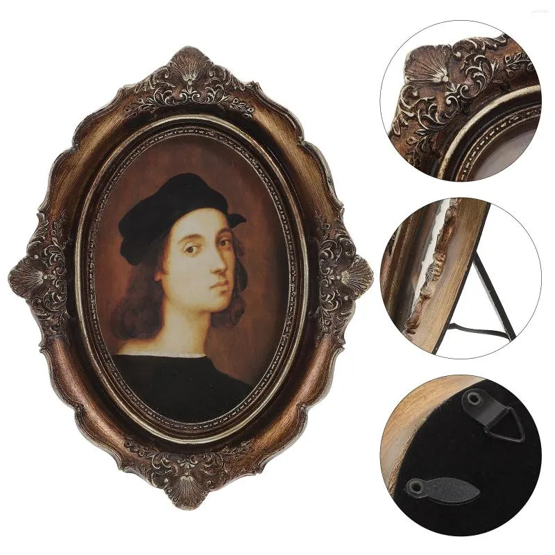 Frames Vintage Decor Oval Retro Picture Frame Decorate Desktop Po Decorative Resin Holder