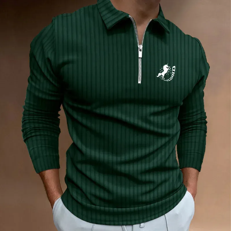 Spring Autumn Men Long Sleeve Zipper Polo Shirt 240328