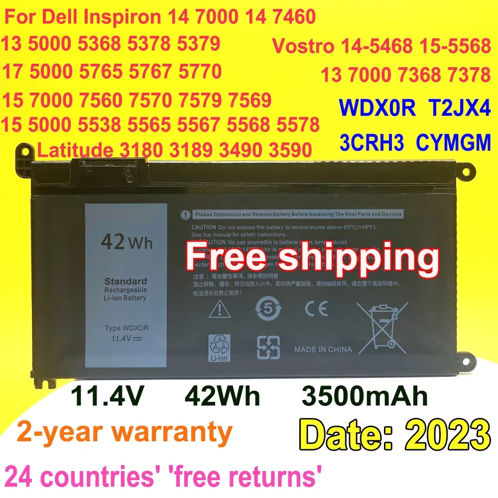 バッテリー11.4V WDX0Rラップトップバッテリー用Latitude 3180 3189 3390 Vostro 14 5468 15 5568 Inspiron 13 5379 5368 17 5767 5770 WDXOR