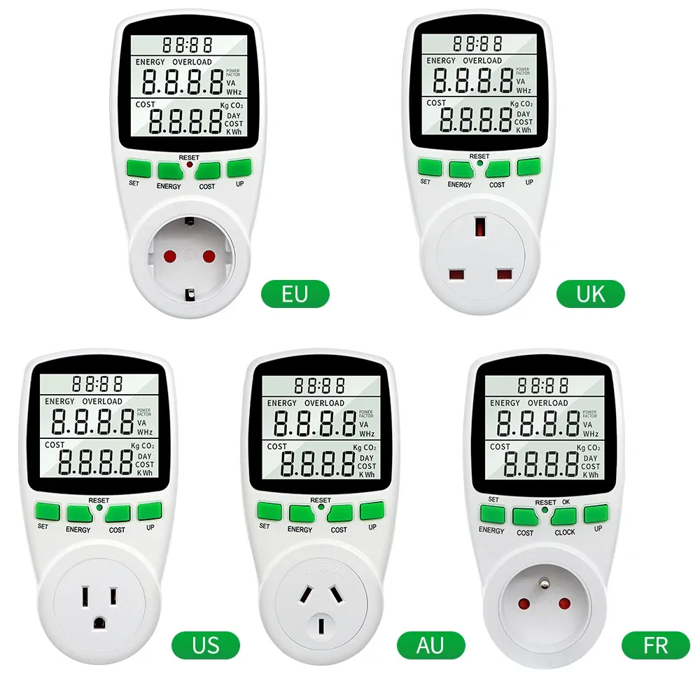 Digitaler Leistungsmesser, digitaler LCD Electric Energy Mess Ausgangsleistung Messgerät Timing Socket Elektronischer Zeitschalter Buchse