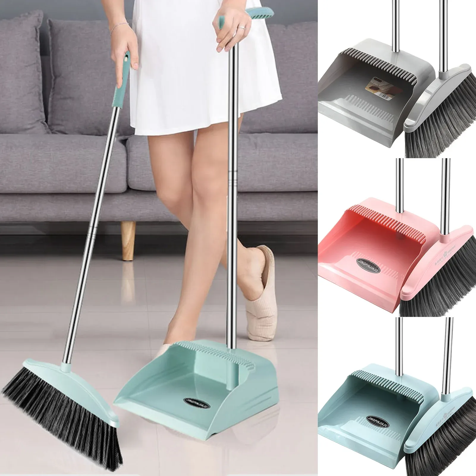 1 set verlengbare bezemstick vloer schone borstel zachte kam tanden winddichte vloerbembrem en dumper set huishoudelijke producten