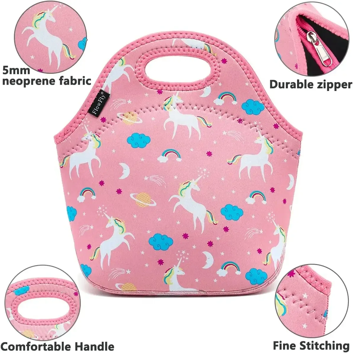 Neoprene Lunch Tote Insulated Thermal Reusable Lunch Bag Box for Boys Men with Zipper,Unicorn