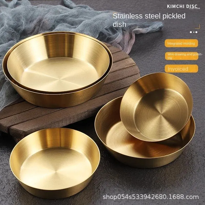 Plates 304 Stainless Steel Korean-style Single-layer Thickened Kimchi Dish Seasoning Dip Cold Korean Barbecue