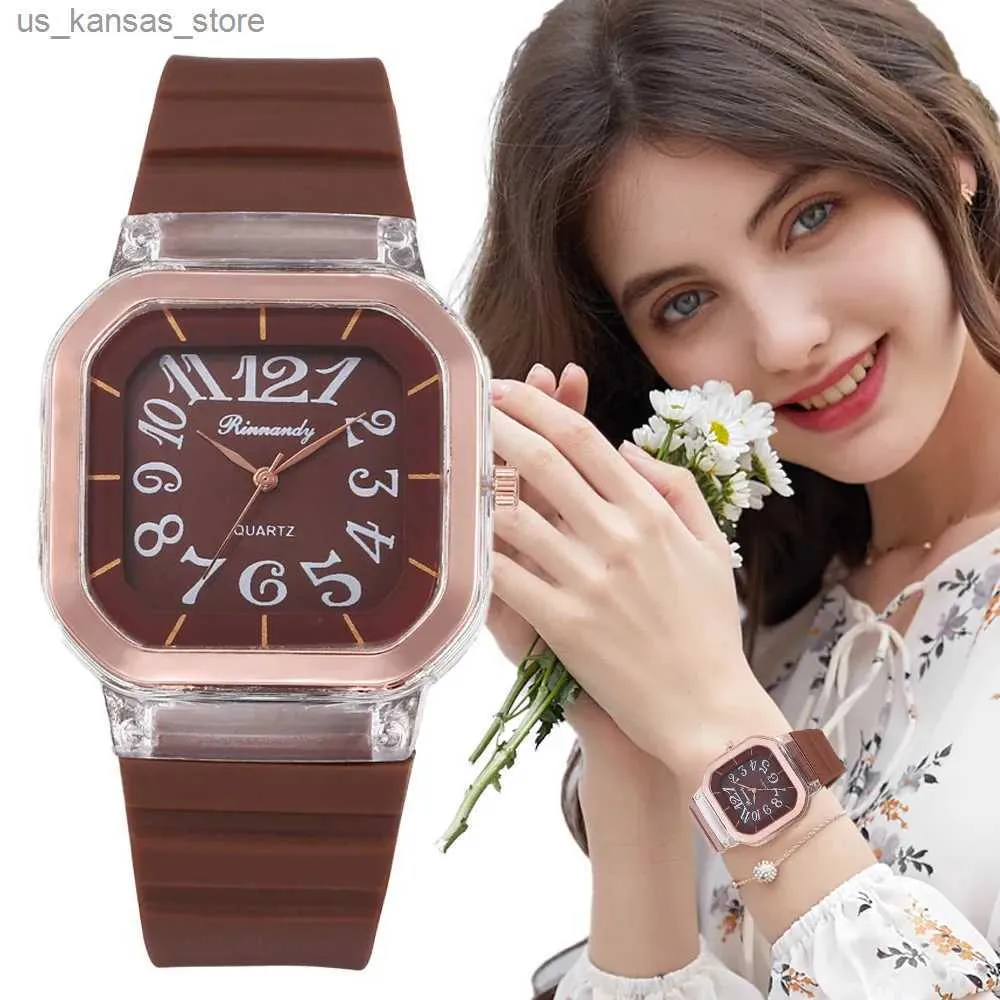 Montre-bracelets Simple Square Women Es Fashion 2021 Brand Qualités Brand Ladies Sile Black Brown Quartz Clock Drop Shipping240409