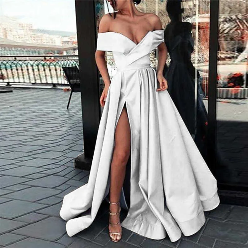 Sevintage Satin A-Line Cold Shoulder Evening Dress with Sleeves - Floor Length Dubai Formal Club Party Gown for Women (2023 Collection)