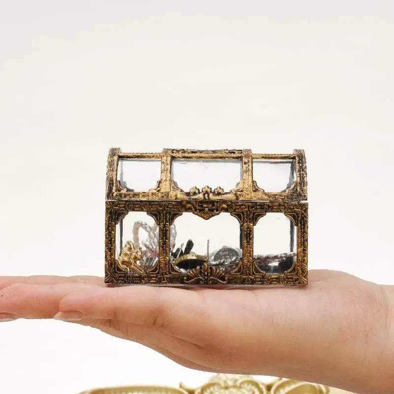 Retro przezroczysty pirat skarbowy kryształowy klejnot biżuteria do przechowywania organizator Trinket Peepsake Vintage Pirate Gold Coin Box