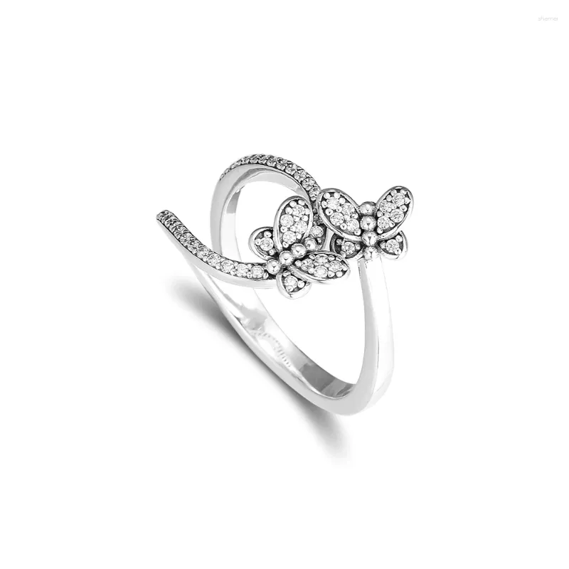 Cluster Rings Butterflies éblouissantes Authentiques 925 Sterling-Silver-Jewelry avec Clar CZ