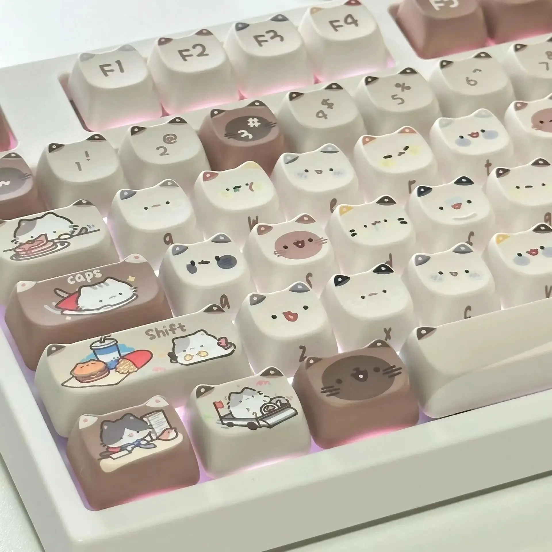 Accessories Cute Meow Keycaps Cat Head MAO Profile PBT Square Key Cap Thermal Sublimation Mechanical Keyboard Keycap Set For Girls Gift