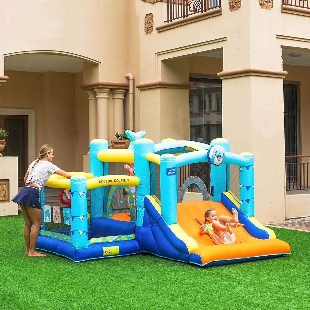 Jumping Castle For Kids Outdoor Bouncer Jumper opblaasbaar bounce huis met glijbaan Dolphin Playhouse Moonwalk Trampoline Indoor Play Play Toys Birthday Party Cadeau