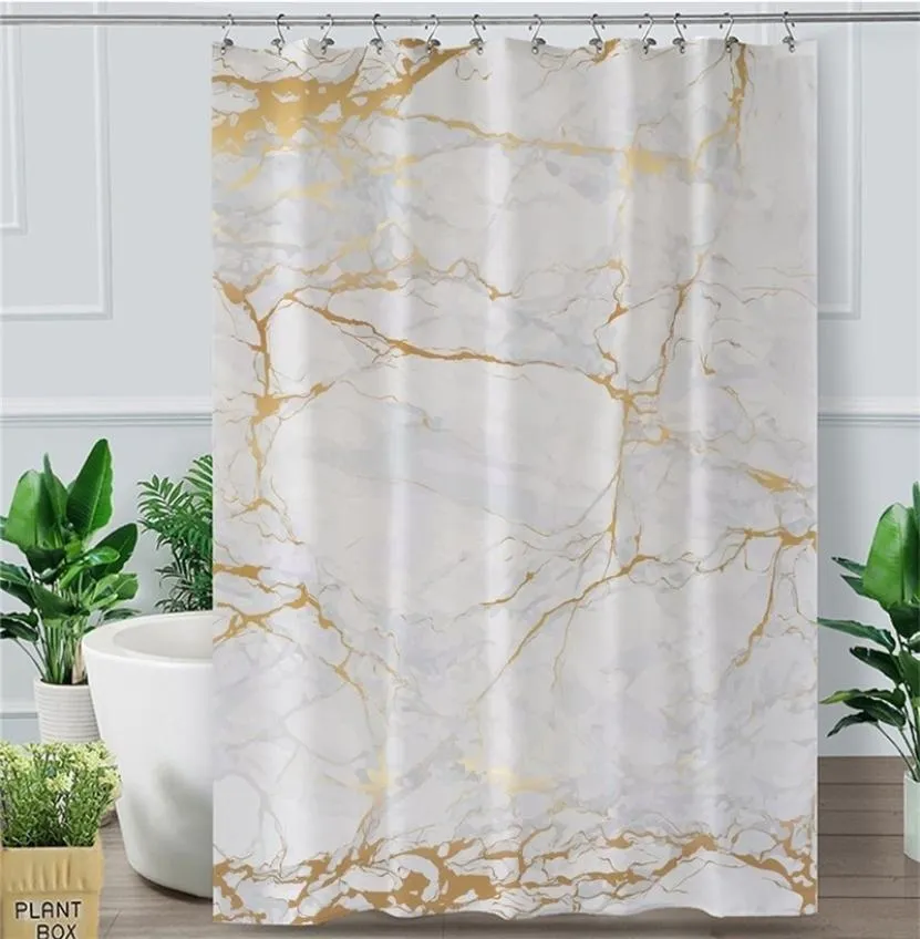 Abençoe a cortina de banho de chuveiro de pedra de mármore de mármore ouro preto à prova d'água com ganchos decoração de banheiro abstrato da moda 2011282524085