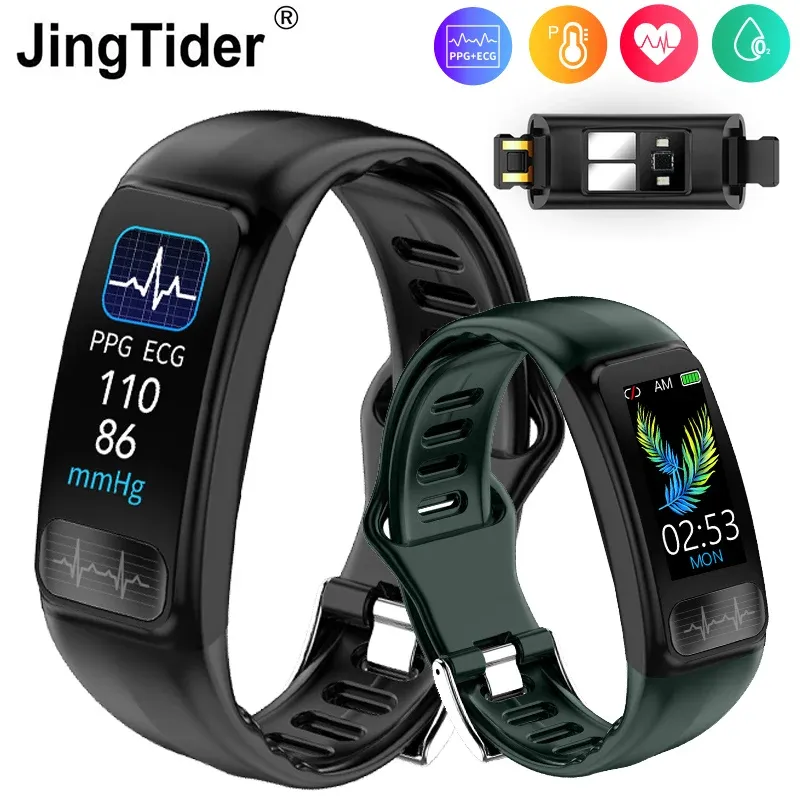 Bracelets P12 ECG PPG SPO2 Smart Band Smart IP67 Tracker de fitness imperméable Smart Watch Heart Cate Ression Hyper-Oxygène Monitor Sport Bracelet