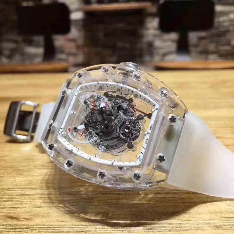 Armbandsur Richardmill Designer Titta på Leisure Mens Automatic Mechanical Hollowed Out Transparent Crystal Personlig Sports Fashion Black Technology