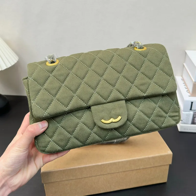 Vintage Classic Flap Designer CF Green Denim Women Cross Body Bag Gold Hareware Matelasse Chain Luxury Wallet Classic Diamond Plaid Stitching Shoulder Bag 26x17cm