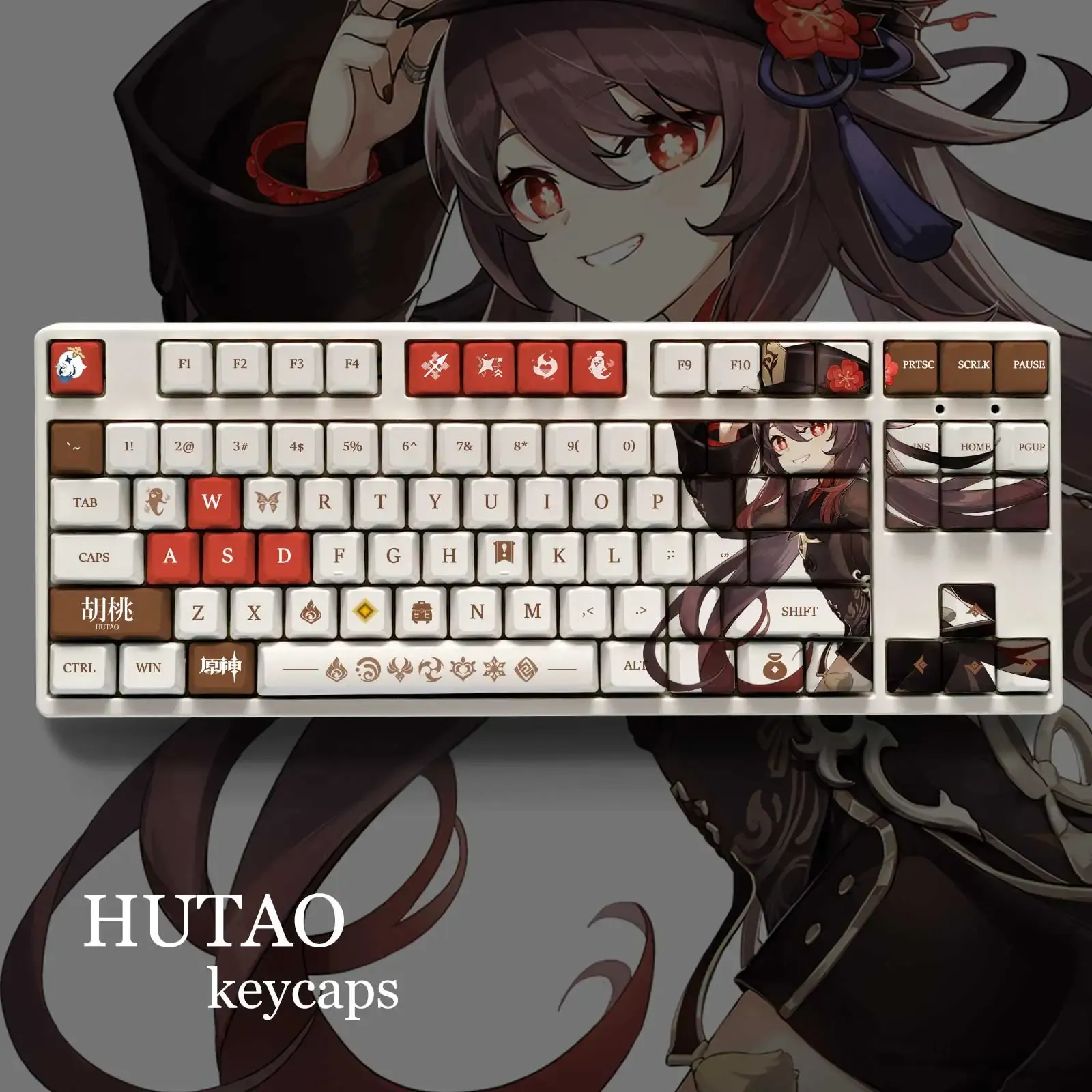 Akcesoria Genshin Impact Temat Hutao PBT Materiał Keycaps 61 87 104 108 Klucze