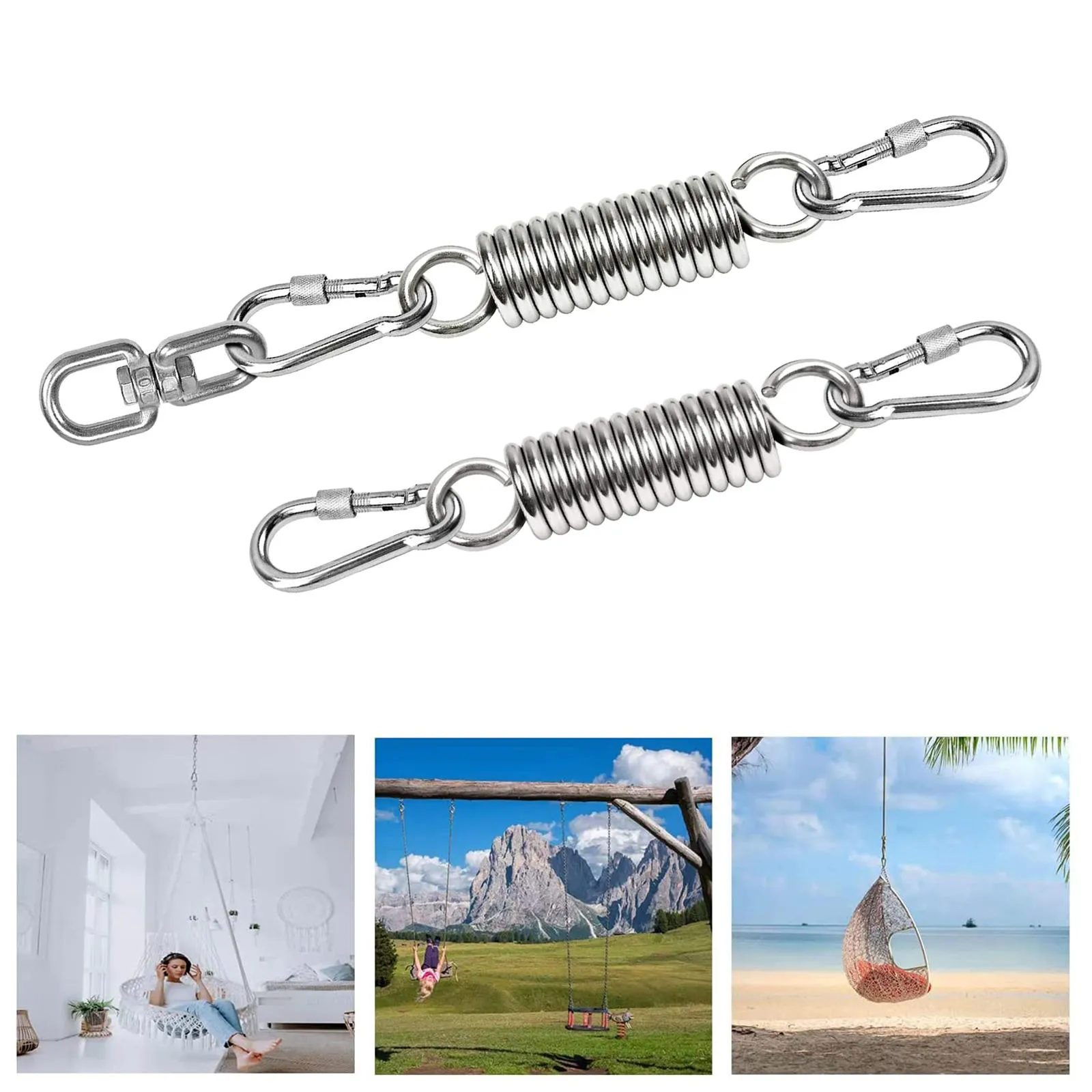 Swing with Carabiner Hooks, Spring, Load Capacity Up to 250kg for Hammock, Hanging Chairs,