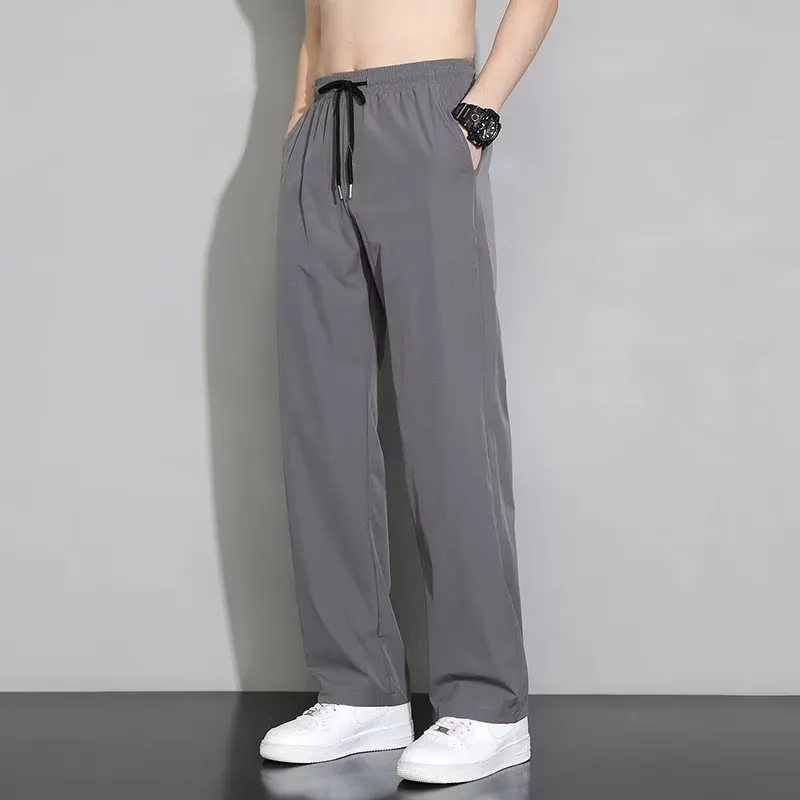Men's Elastic Waist Pants - Loose Fit Drawstring Straight Leg Joggers, Casual Solid Color Trousers | Comfortable & Versatile