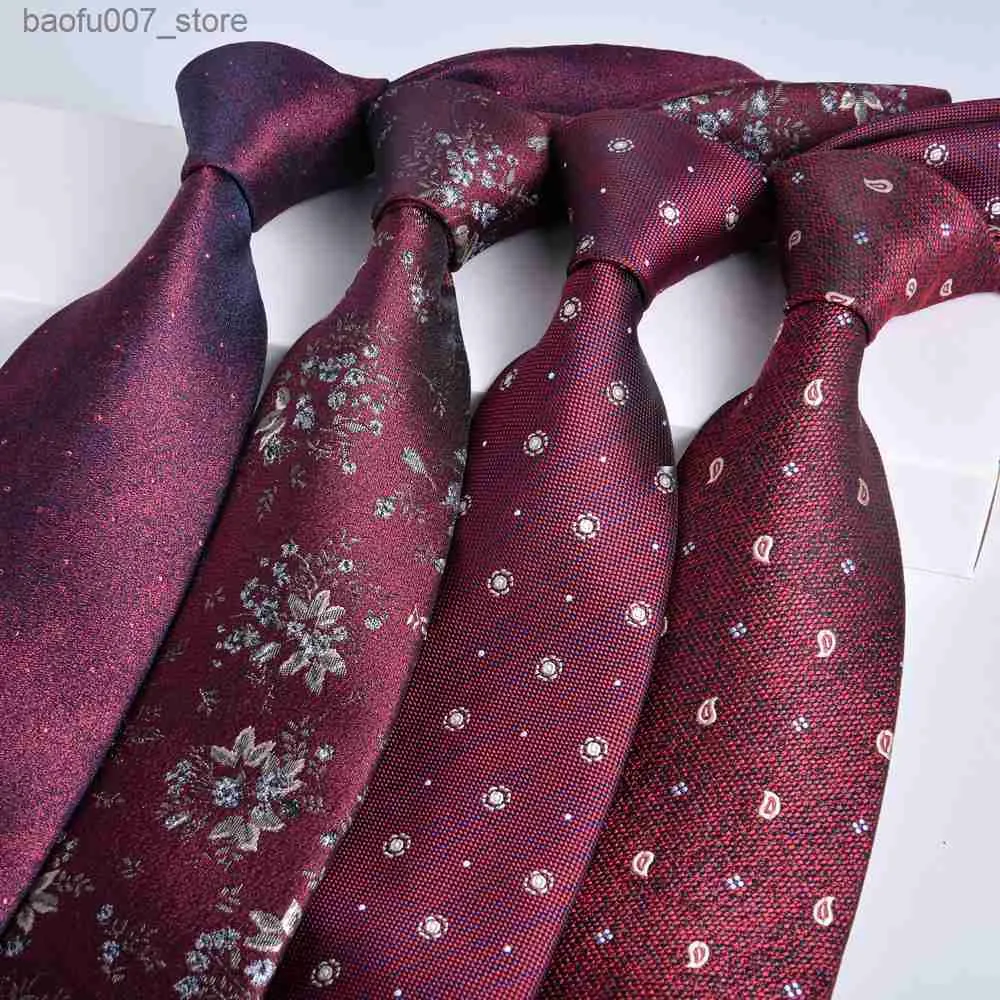 Hals Krawatten Krawatten Herren formelle Kleidung Business Weine Rot Bräutigam Hochzeit Jacquard Hand Krawatte 8 cm administrative Karriere Neue Styleq