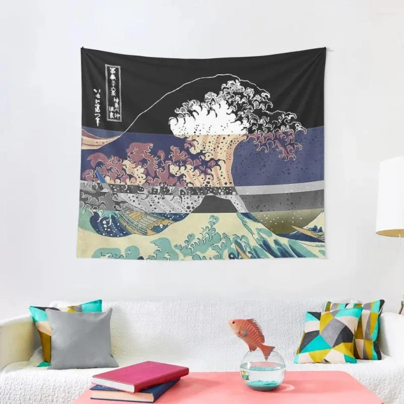 Taquestres Tricolor Kanagawa Wave Tapestry Wall Art Room Decoração Ornamentos estéticos vivendo